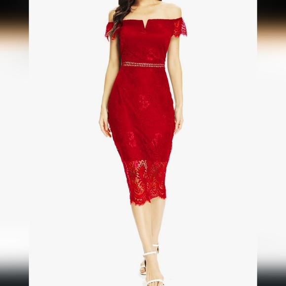 ALLANDWELL Elegant Floral Lace V Neck Dress Size XL - Picture 4 of 8